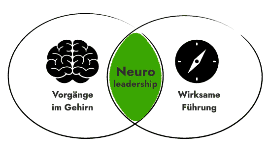 Schaubild zeigt dass Neuroleadership die Schnittmenge zwischen Vorgängen im Gehirn und wirksamer Führung bildet.