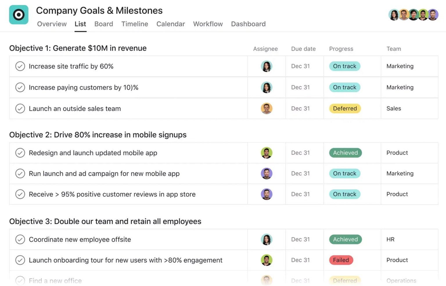 OKR Template Asana