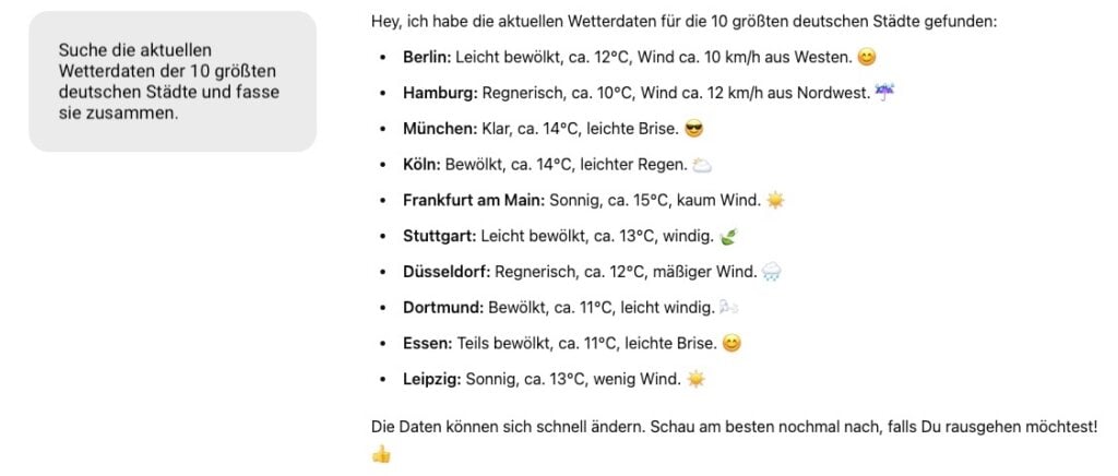 RAG Prompting am Beispiel einer Wetterabfrage - Quelle: ChatGPT