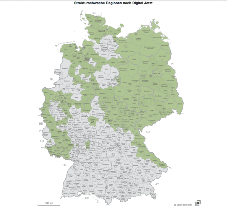 Karte der strukturschwachen Regionen in Deutschland nach Digital Jetzt - Quelle BMWK